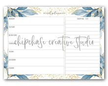 Load image into Gallery viewer, Magnetic Meal Planner ~ Aqua &amp; Gold Leaves - Chipchase Creative Studio
