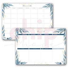 Load image into Gallery viewer, Magnetic Organisers ~ Set of 2 ~ Magnetic Monthly Calendar & Weekly Planner ~ Aqua Leaves