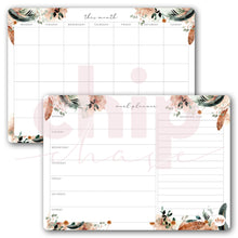 Load image into Gallery viewer, SET OF 3 ~ Magnetic Monthly Calendar, Meal Planner & A4 Desk Pad/Notepad- ~ Leaves & Feathers