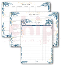 Load image into Gallery viewer, Magnetic Organisers ~ Set of 3 ~ Magnetic Monthly Calendar, Meal Planner & Chore Chart ~ Aqua & Gold Leaves