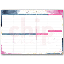 Load image into Gallery viewer, SET OF 3 ~ Magnetic Monthly Calendar, Meal Planner &amp; A4 Desk Pad/Notepad- Watercolour
