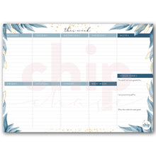 Load image into Gallery viewer, A4 Notepad ~ Weekly Planner ~ Aqua Leaves
