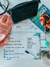 Load image into Gallery viewer, SET OF 3 ~ Magnetic Monthly Calendar, Meal Planner & A4 Desk Pad Notepad ~ Aqua Leaves