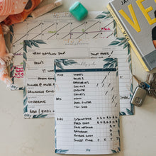 Load image into Gallery viewer, Magnetic Organisers ~ Set of 3 ~ Magnetic Monthly Calendar, Meal Planner & Chore Chart ~ Aqua & Gold Leaves