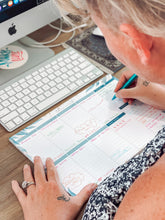 Load image into Gallery viewer, SET OF 3 ~ Magnetic Monthly Calendar, Meal Planner & A4 Desk Pad Notepad ~ Aqua Leaves