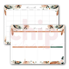 Load image into Gallery viewer, Magnetic Organisers ~ Set of 2 ~ Magnetic Monthly Calendar &amp; Weekly Planner ~ Leaves &amp; Feathers
