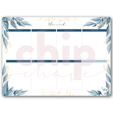 Load image into Gallery viewer, Magnetic Weekly Planner ~ Aqua &amp; Gold Leaves
