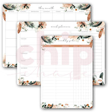 Load image into Gallery viewer, Magnetic Organisers ~ Set of 3 ~ Magnetic Monthly Calendar, Meal Planner &amp; Chore Chart ~ Leaves &amp; Feathers
