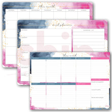 Load image into Gallery viewer, SET OF 3 ~ Magnetic Monthly Calendar, Meal Planner &amp; A4 Desk Pad/Notepad- Watercolour
