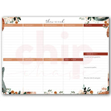 Load image into Gallery viewer, SET OF 3 ~ Magnetic Monthly Calendar, Meal Planner &amp; A4 Desk Pad/Notepad- ~ Leaves &amp; Feathers
