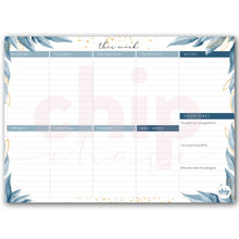 Load image into Gallery viewer, SET OF 3 ~ Magnetic Monthly Calendar, Meal Planner &amp; A4 Desk Pad Notepad ~ Aqua Leaves
