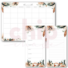 Load image into Gallery viewer, Magnetic Organisers ~ Set of 3 ~ Leaves &amp; Feathers ~ Magnetic Monthly Calendar &amp; Lists Set - Chipchase Creative Studio
