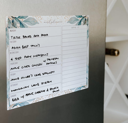 Magnetic Meal Planner ~ Aqua & Gold Leaves - Chipchase Creative Studio