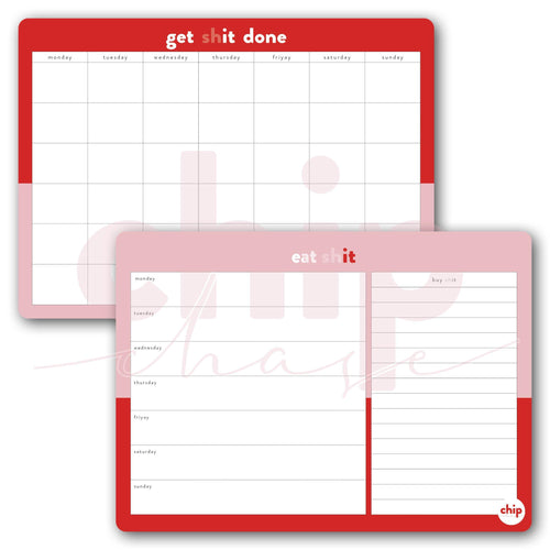 SET OF 2 ~ Potty Mouth Planners ~ Magnetic Monthly Calendar, Meal Planner - Chipchase Creative Studio