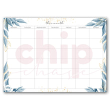 Load image into Gallery viewer, Magnetic Organisers ~ Set of 2 ~ Magnetic Monthly Calendar &amp; Meal Planner ~ Aqua Leaves - Chipchase Creative Studio
